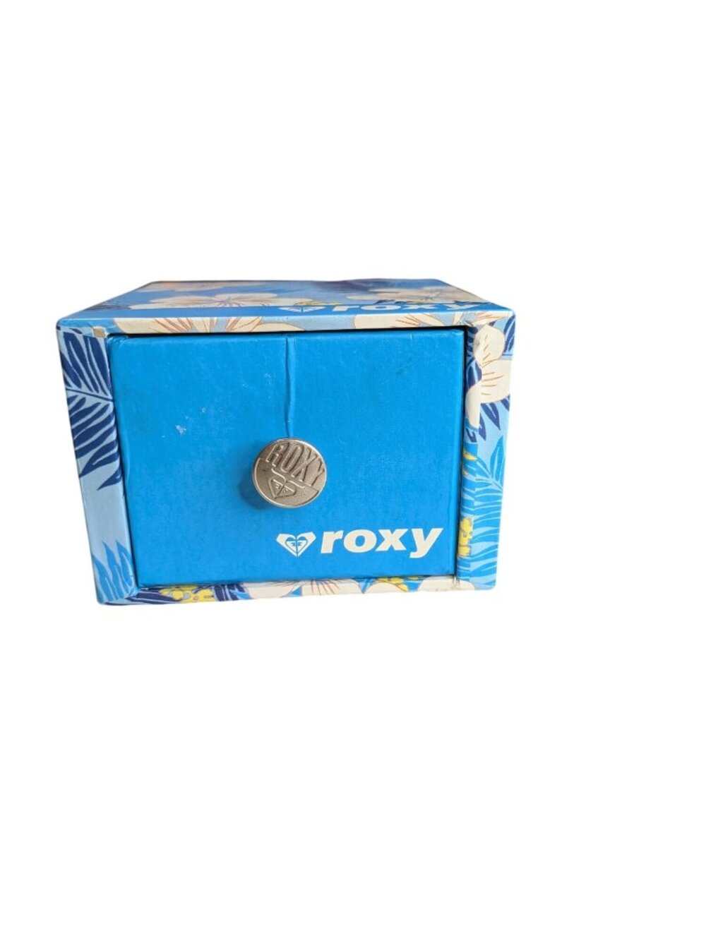Roxy Floral-Print Small Cardboard Drawer Box For Watches Or Trinkets Blue & Yell